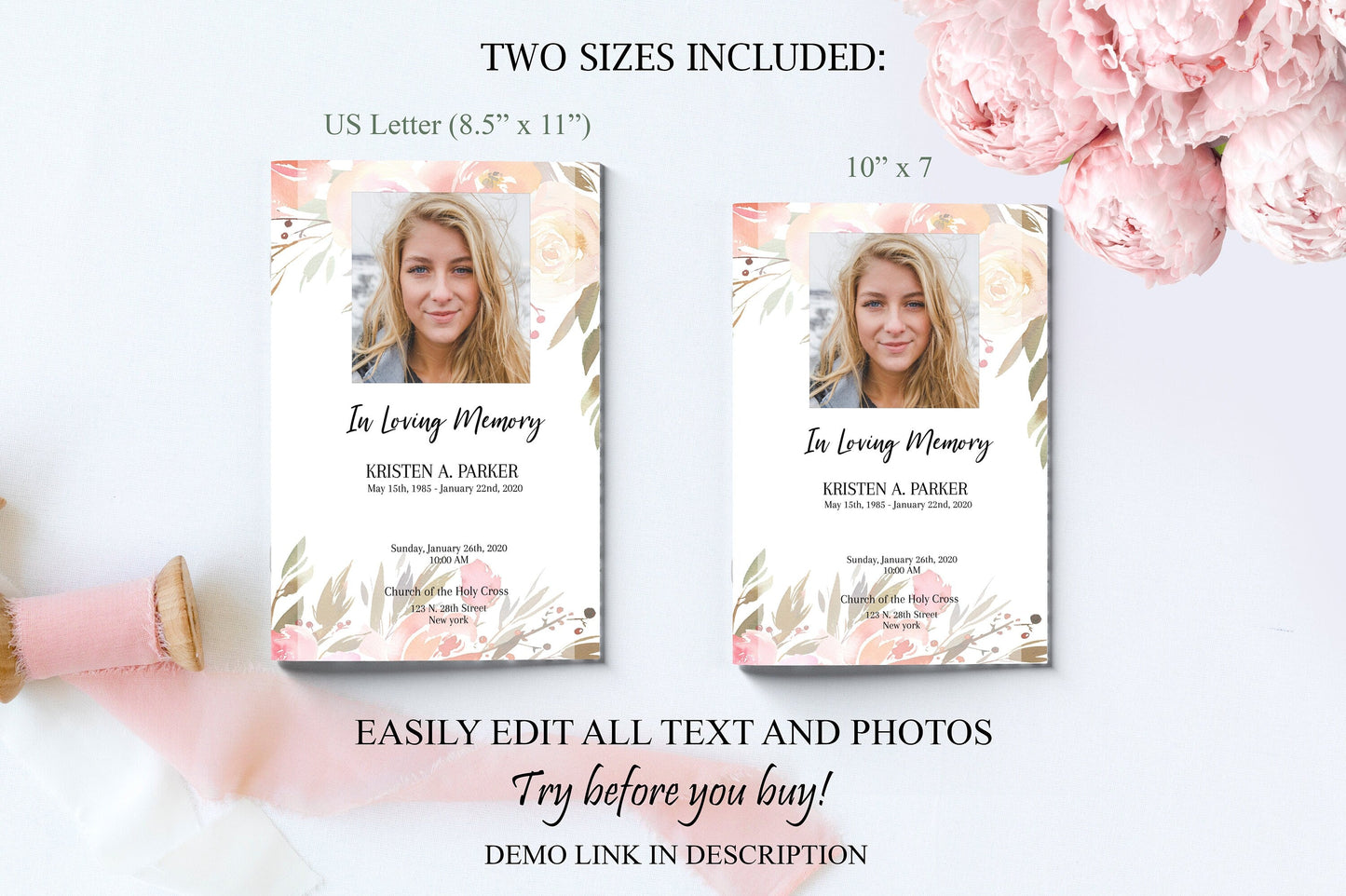 Editable Funeral Program Template For Woman |  4 Page