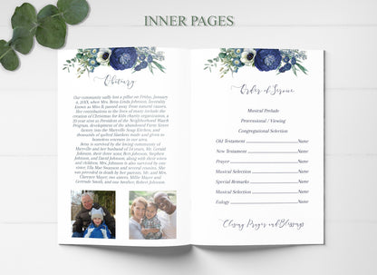 Inner pages of funeral program template deisgn obituary and order of service