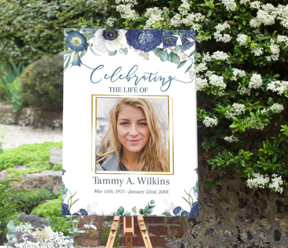 Blue Floral Funeral Poster Template