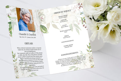 Editable Funeral Program Template for Woman | Obituary Template to Honor Your Loved One | Gold Celebration of Life Program |  A107