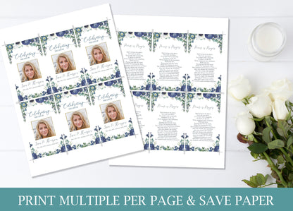 Blue Roses Funeral Prayer Cards Template