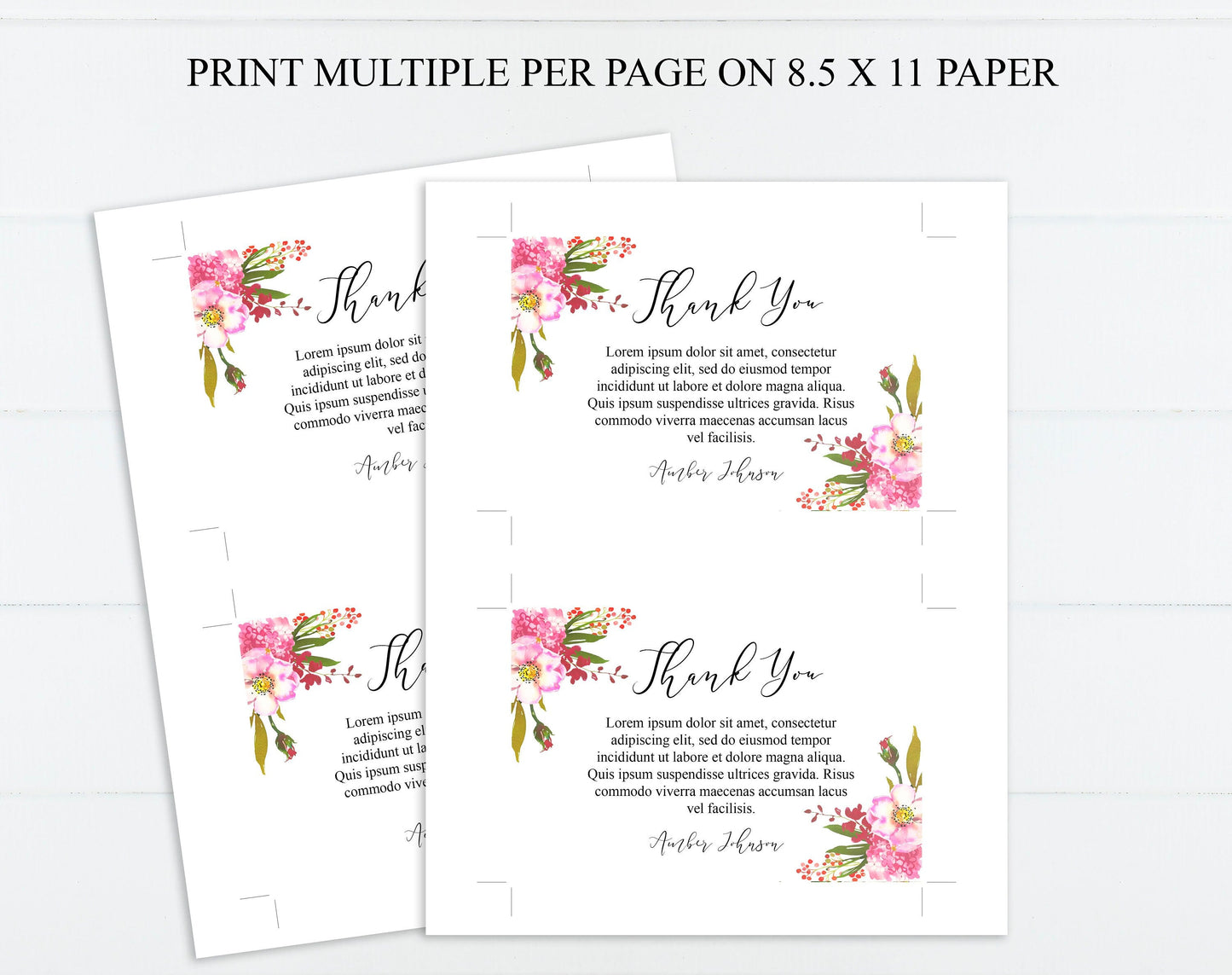 Pink Floral Memorial Service Thank You Cards Template