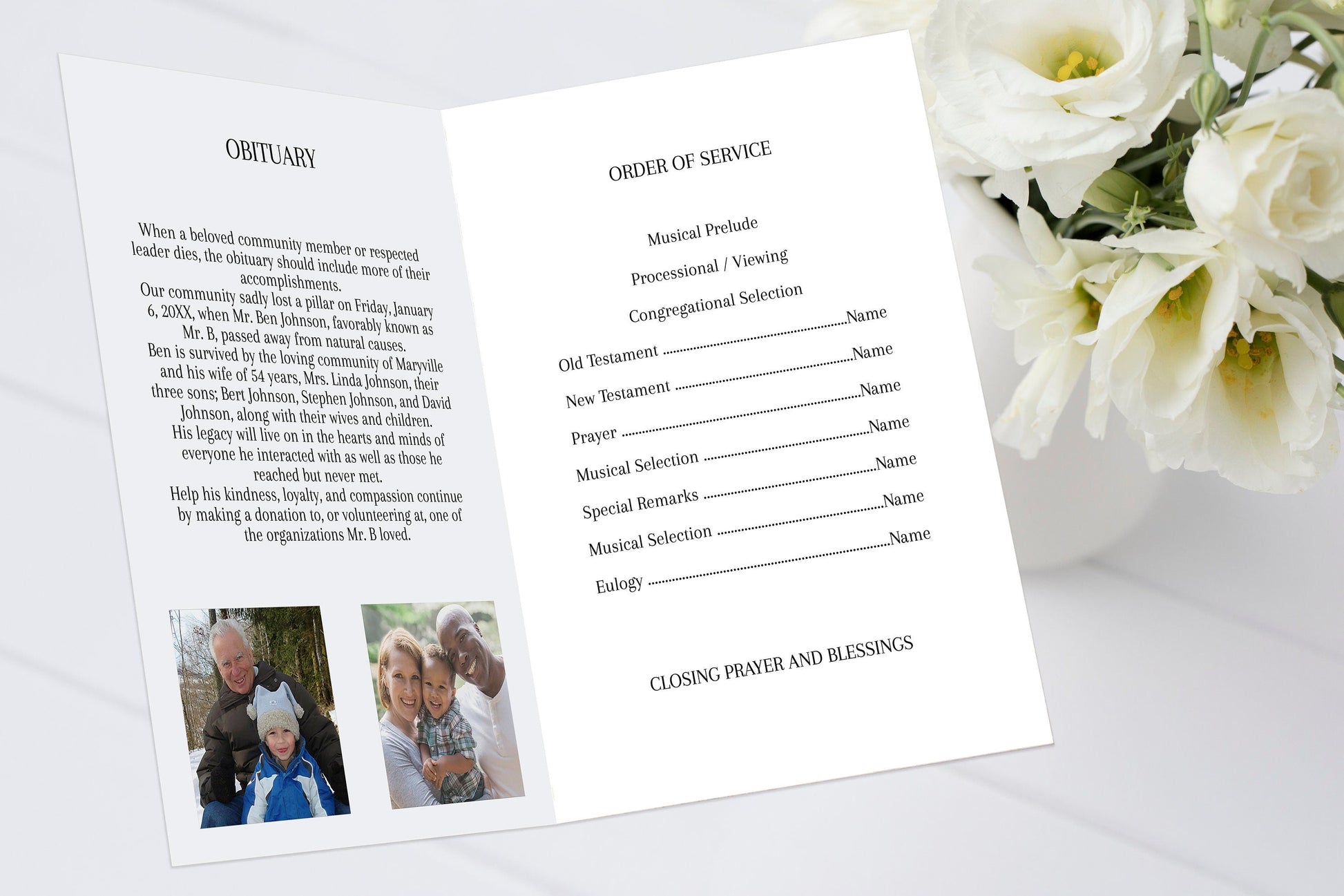 Obituary template funeral program and order of service