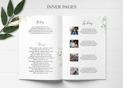 Green and Gold With Circular Photo Funeral Program Template - 8 page