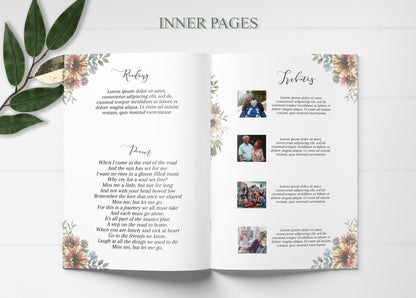 Beautiful Sunflower Funeral Program Template - 8 Page