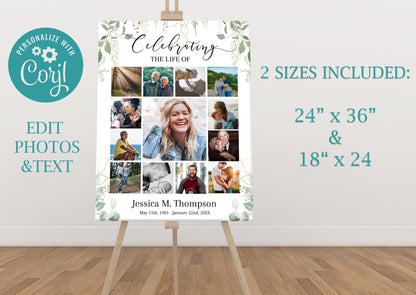 Greenery & Gold Photo Collage Memory Board Template