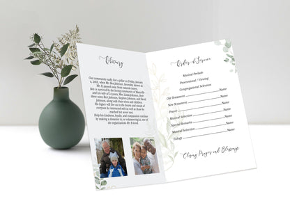 Greenery and Gold Funeral Program Template - 4 Page