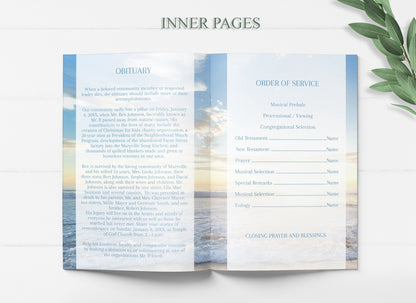 Beach / Ocean Theme Funeral Program Template - 8 Page