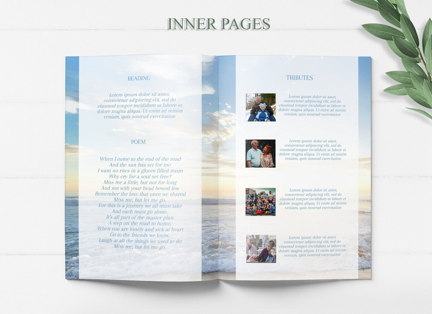 Beach / Ocean Theme Funeral Program Template - 8 Page