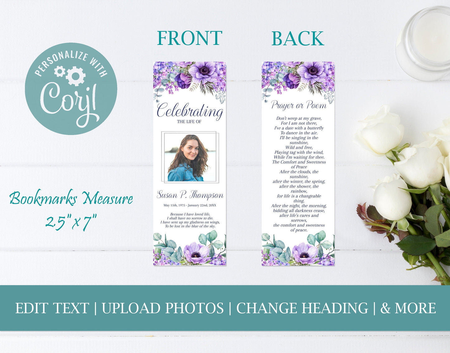 Lilac Funeral Bookmark Template For Keepsake