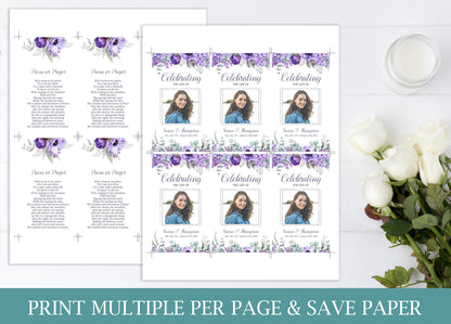 Purple Floral Funeral Prayer Cards Template