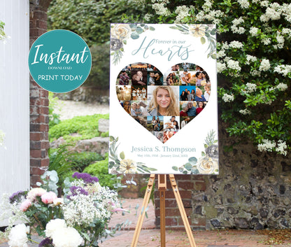 Floral Design Heart Collage Memory Board Template