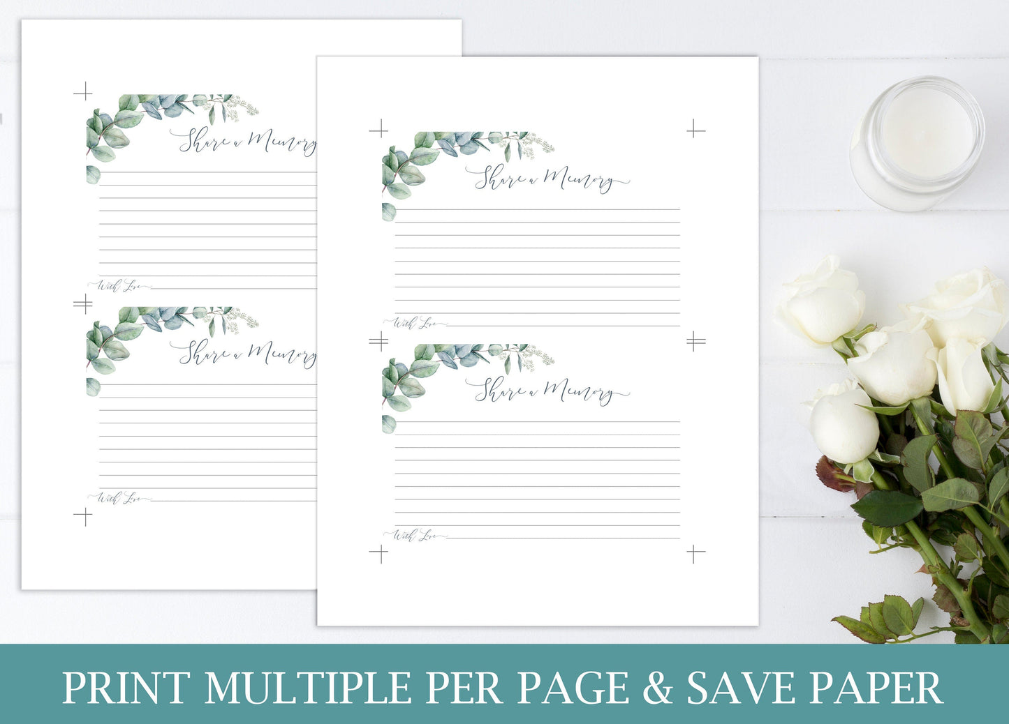 Share a Memory Sign and Cards for Funeral | Greenery Memorial Keepsake | Greenery Eucalyptus Celebration of Life Favors | B160