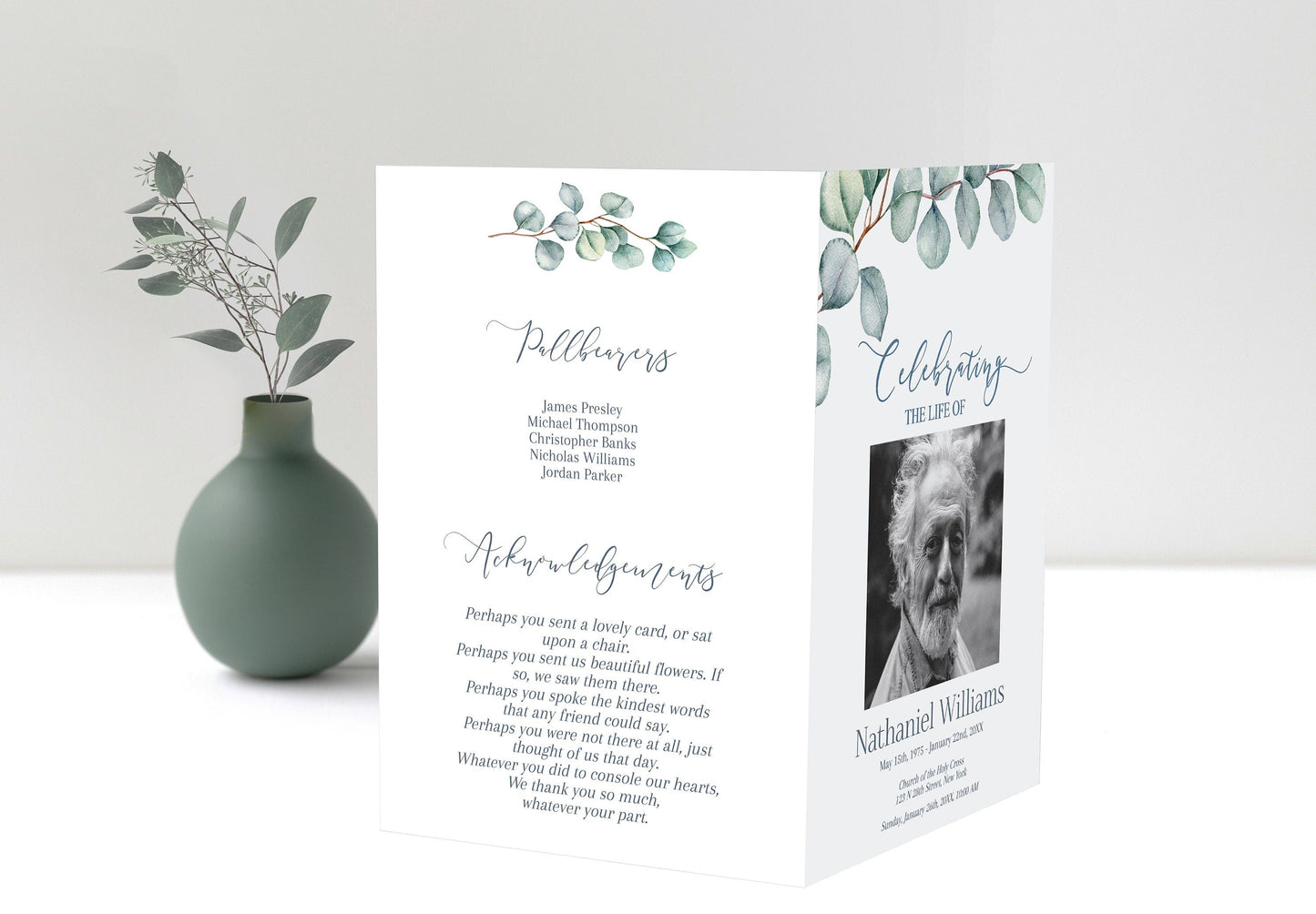 Greenery Celebrating The of Life Funeral Program Template - 8 Page