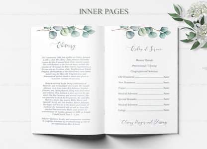 Greenery Celebrating The of Life Funeral Program Template - 8 Page