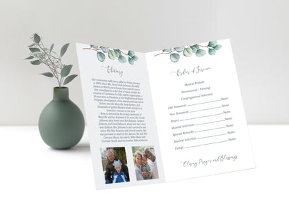 Greenery Funeral Program Template |  Obituary Template | Celebration of Life Program |  Memorial Program Template | | B160