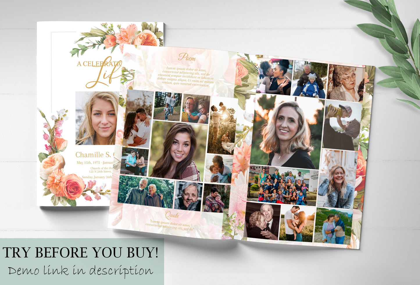 Photo collage for funeral service inside of funeral program template