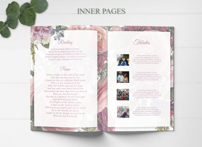 Obituary Template | Funeral Program Template For Woman | Elegant Floral Celebration of Life Program |  B109