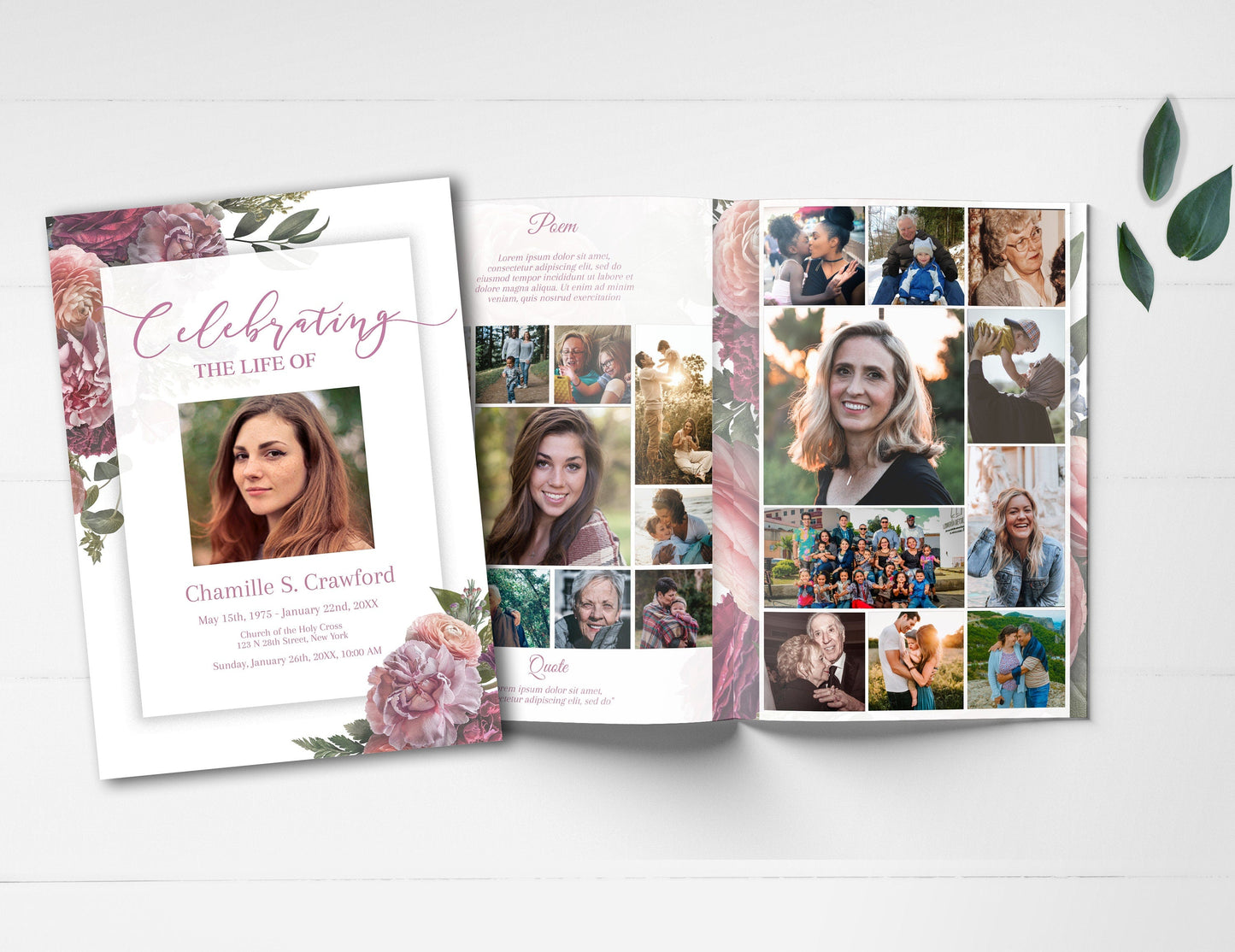 Obituary Template | Funeral Program Template For Woman | Elegant Floral Celebration of Life Program |  B109