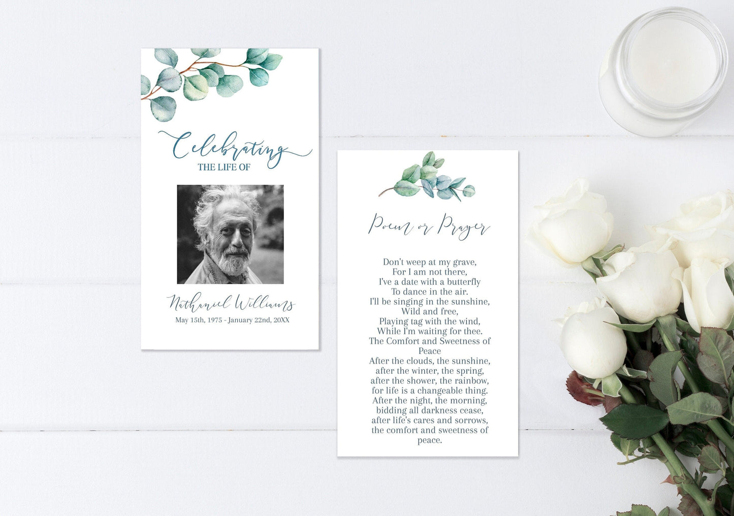 Greenery Funeral Prayer Cards | Funeral Keepsake | Eucalyptus Celebration of Life | Funeral Favors | B160