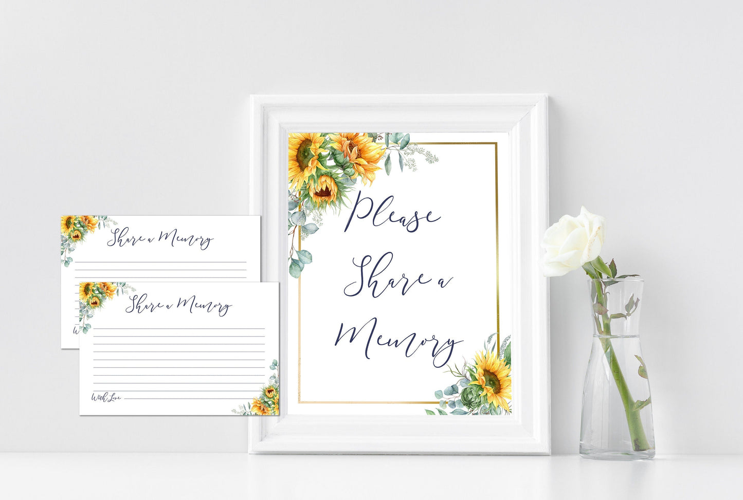 Share a Memory Sign and Cards for Funeral | Sunflowers Memorial Keepsake | Floral Celebration of Life Favors | B130