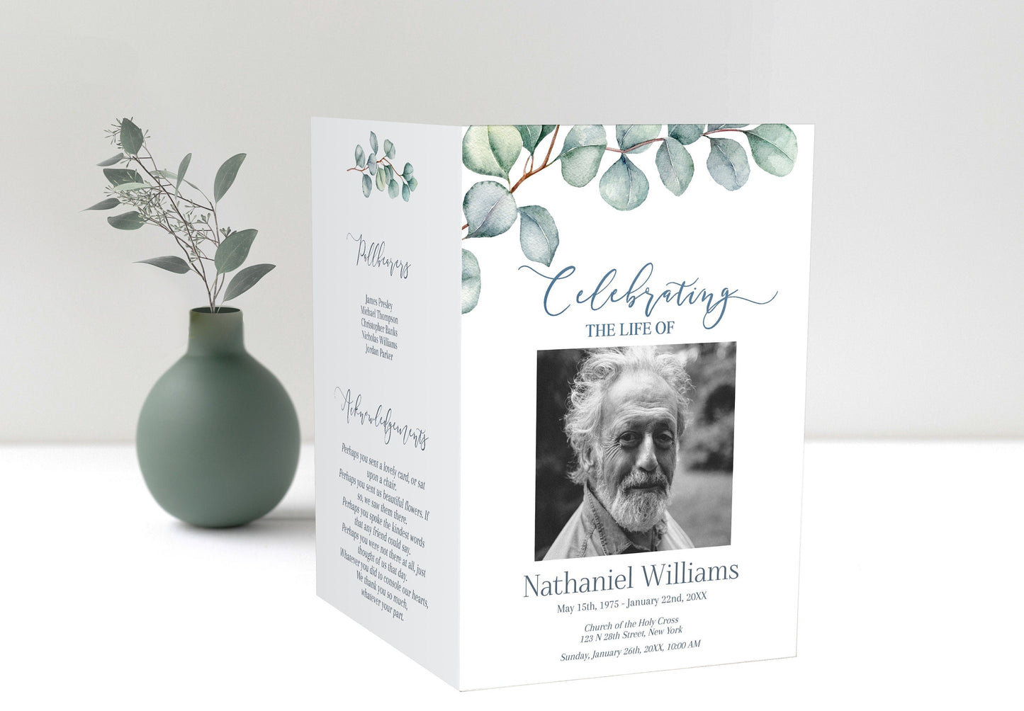 Greenery Funeral Program Templates Bundle