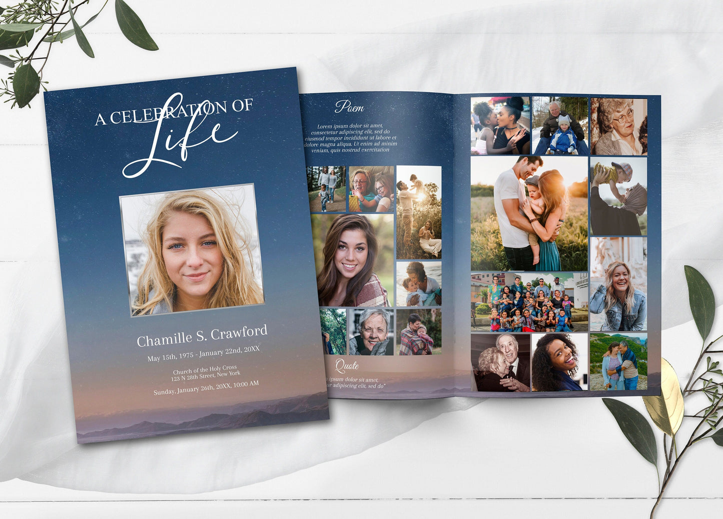 Starry Sky Funeral Program Template - 8 Page