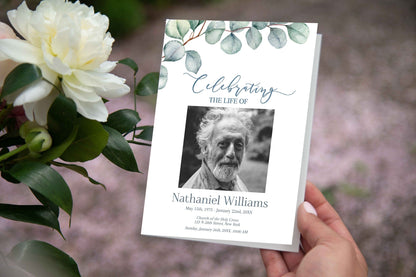 Greenery Funeral Program Template |  Obituary Template | Celebration of Life Program |  Memorial Program Template | | B160