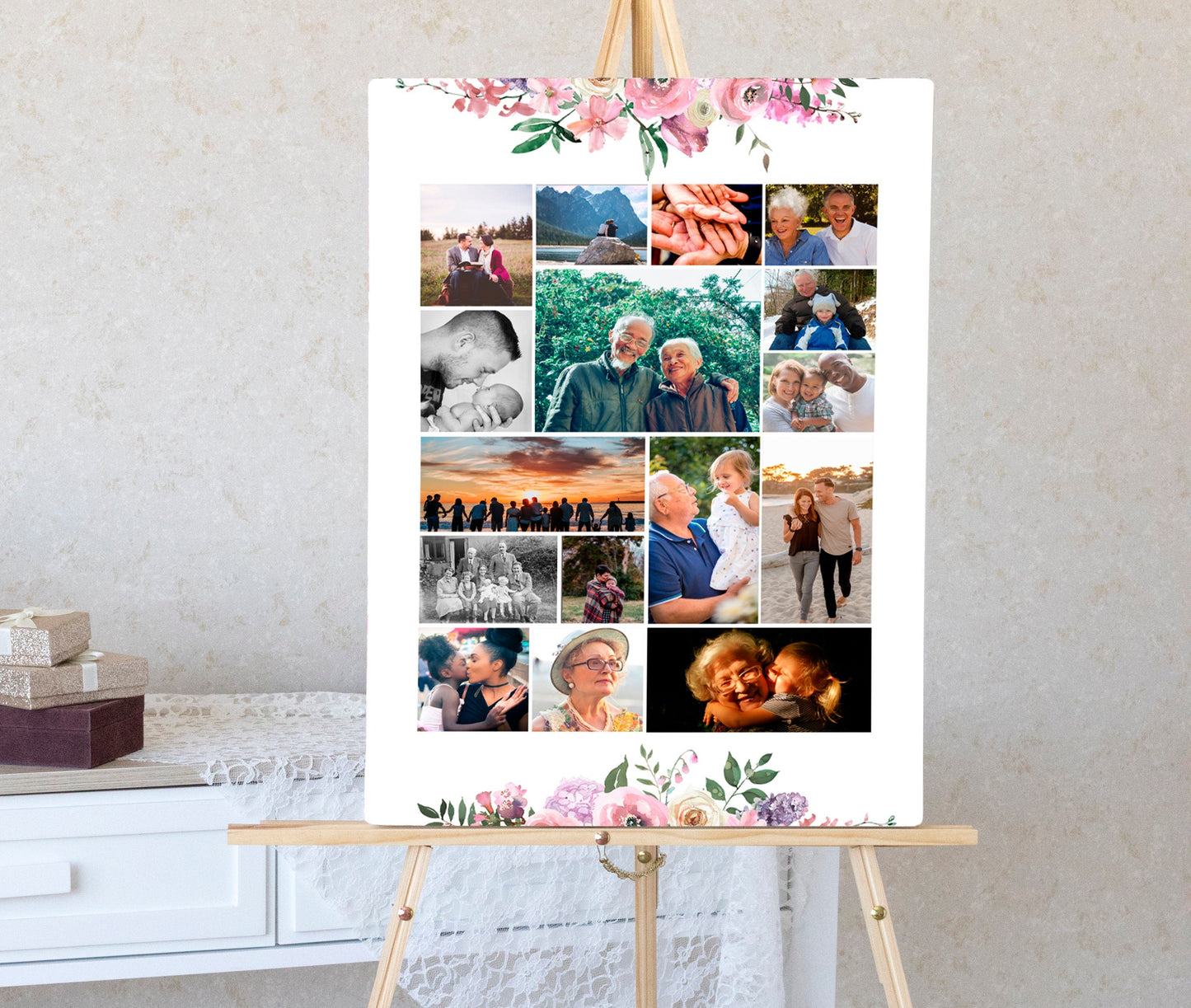 Heart Collage Funeral Memory Board Templates - Set of 3