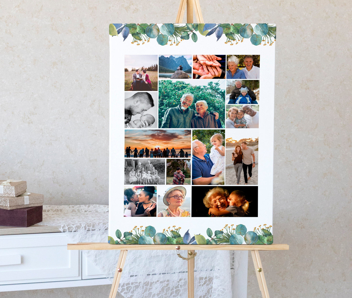 White Roses & Greenery Funeral Memory Board Photo Display - Set of 3