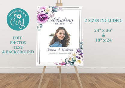 Purple & White Lily Floral Memorial Poster