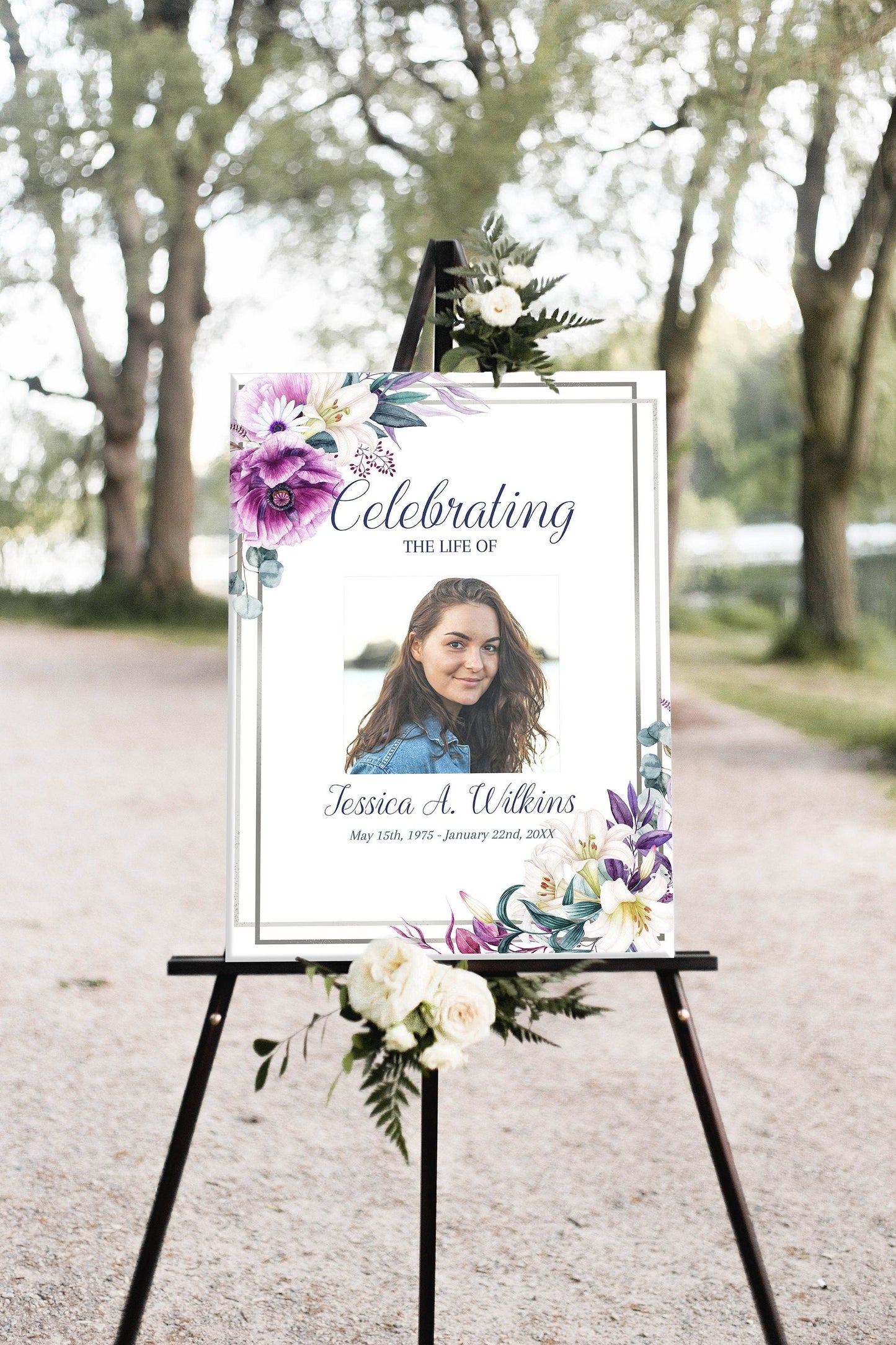 border with flowers for funeral service photo display poster