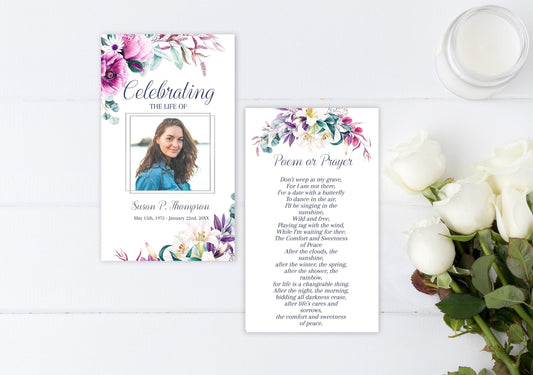 Lily funeral prayer card template or obituary template