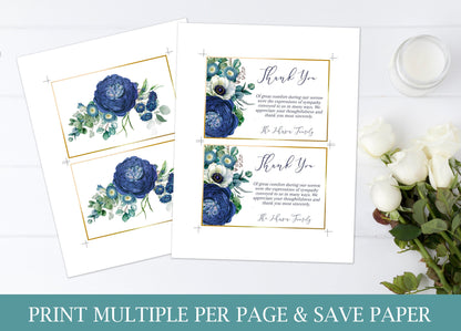 Navy Blue Roses Funeral Thank You Cards Template