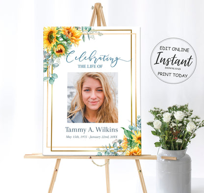 Sunflower Funeral Photo Display Template