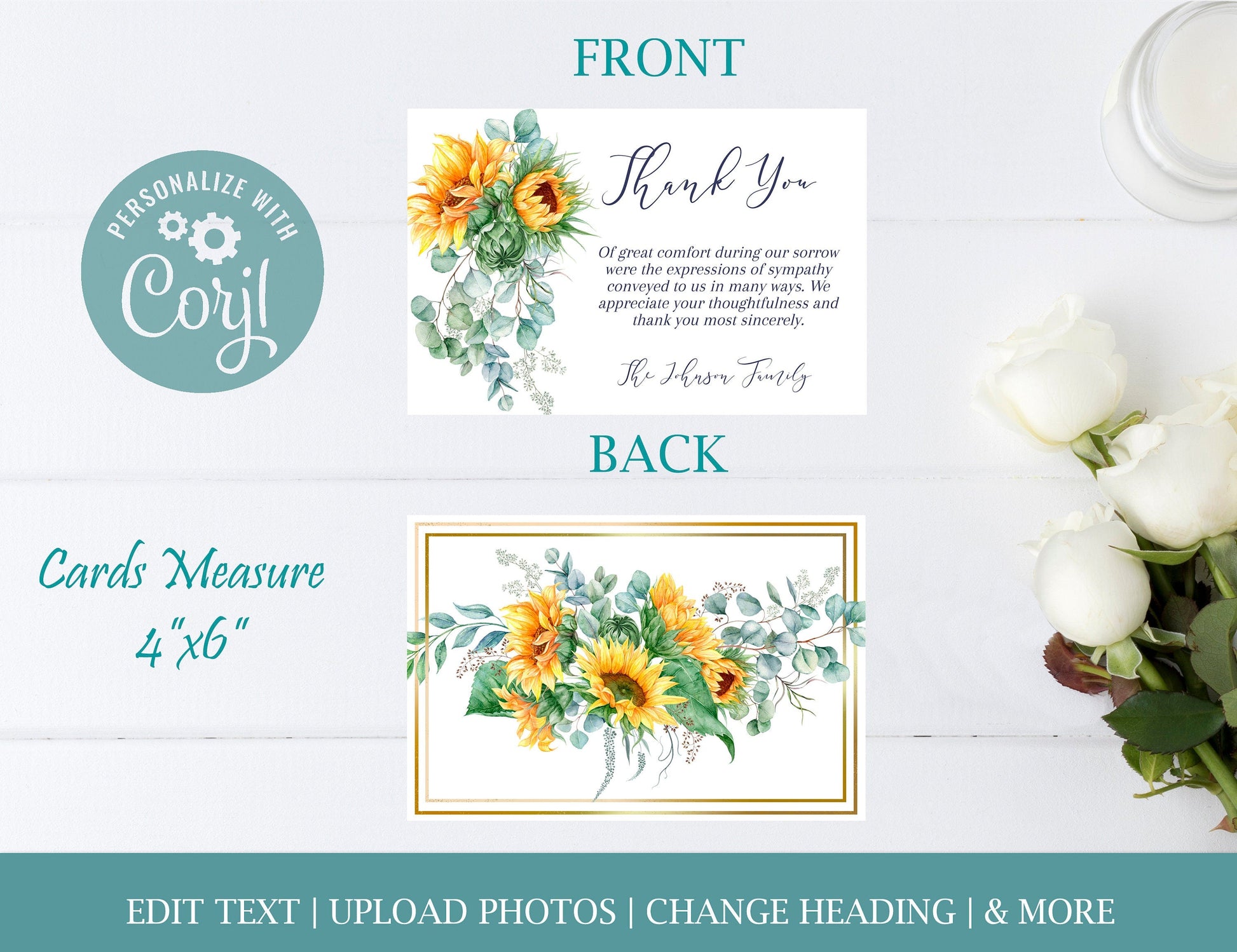 Front and back funeral thank you card template instantly download 