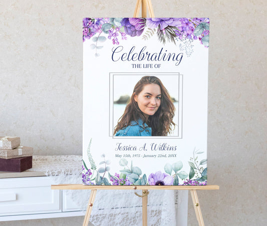 Purple lily funeral poster template diy