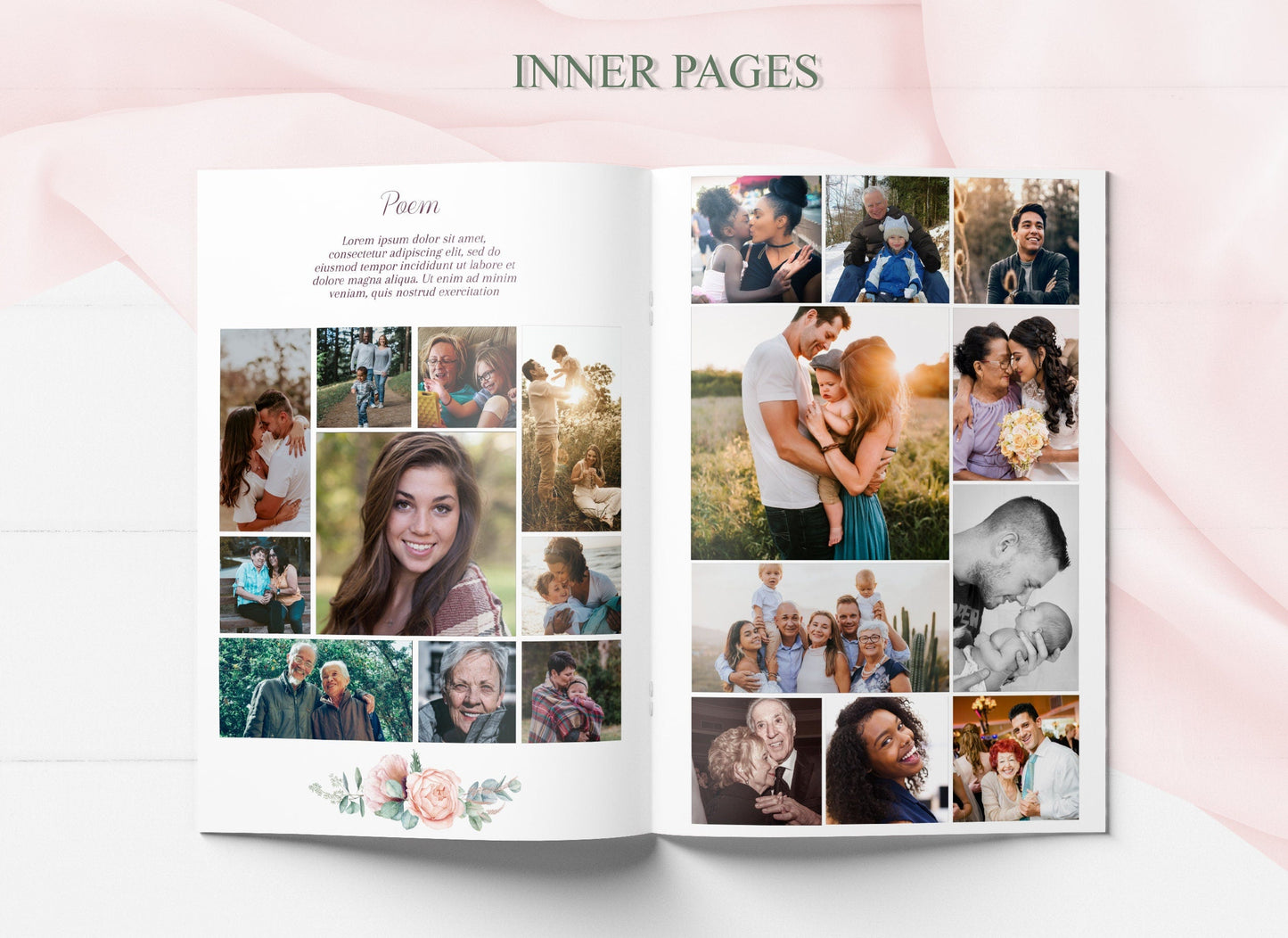 Funeral Template Program With Pink Roses - 8 Page