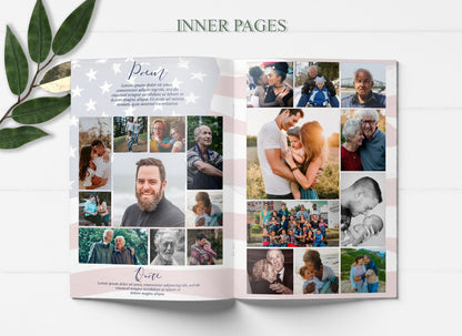 American Flag Themed Funeral Program Template - 8 Page