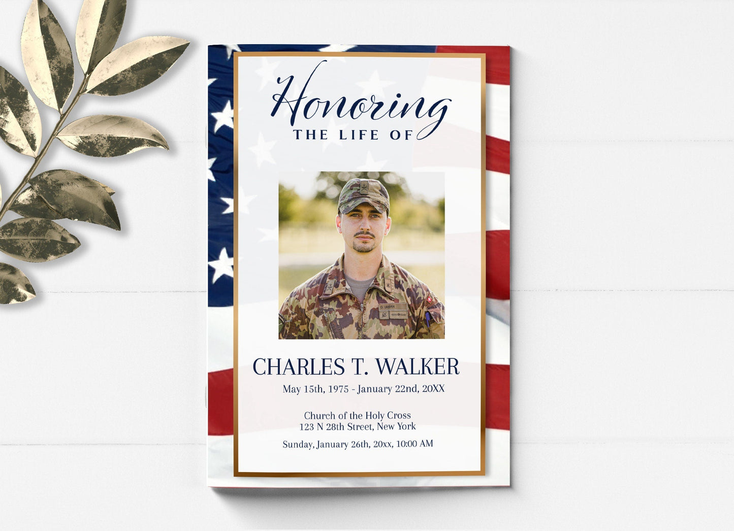American flag military funeral program template