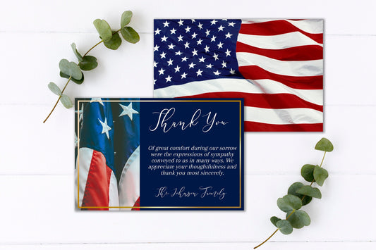 Amercian flag background thank you card