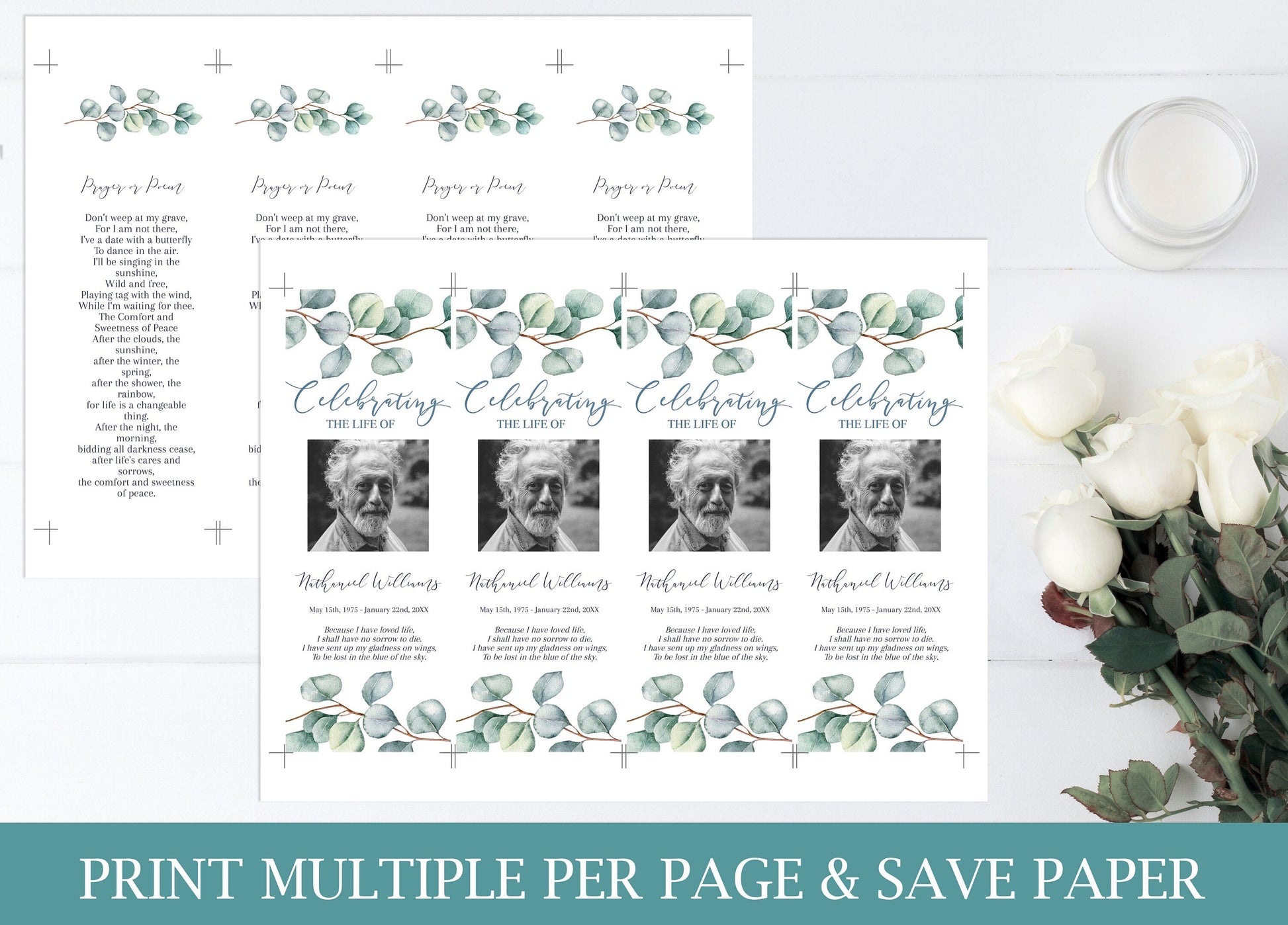 4 funeral bookmark templates with photo inserts