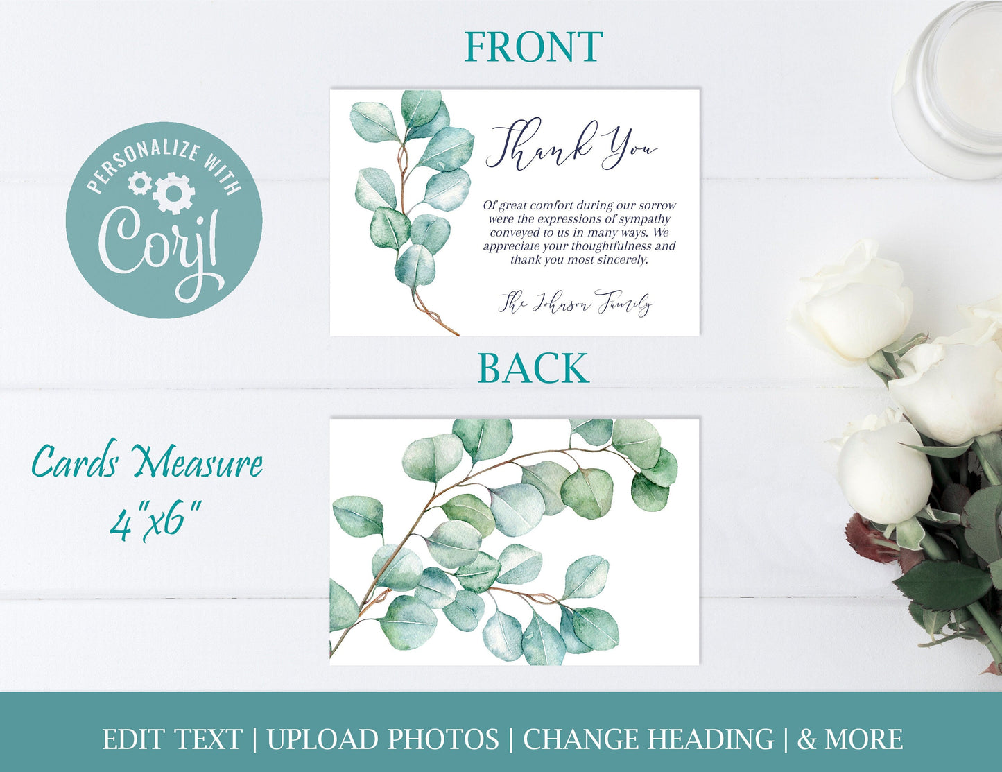 Eucalyptus Greenery Funeral Thank You Cards Templates