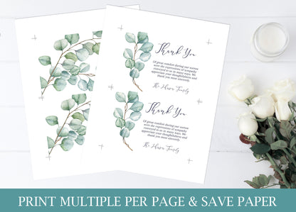 Eucalyptus Greenery Funeral Thank You Cards Templates