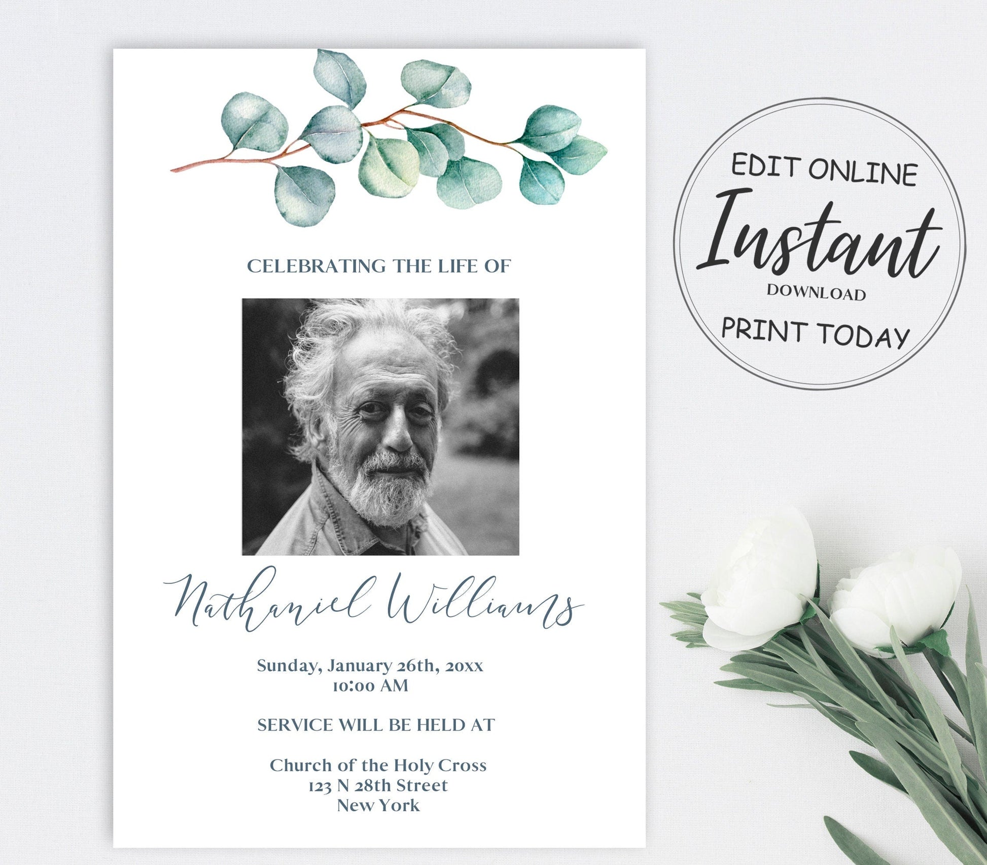 Instant download funeral announcement template