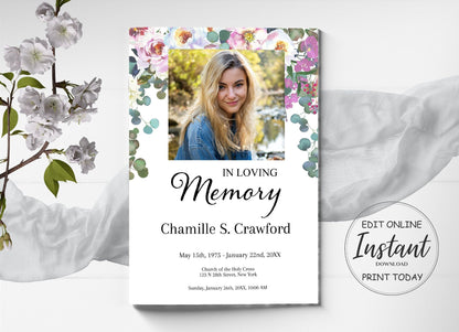 front page of floral funeral program template