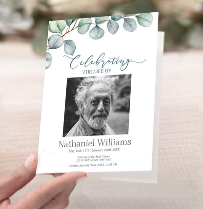 Greenery Funeral Program Template |  Obituary Template | Celebration of Life Program |  Memorial Program Template | | B160