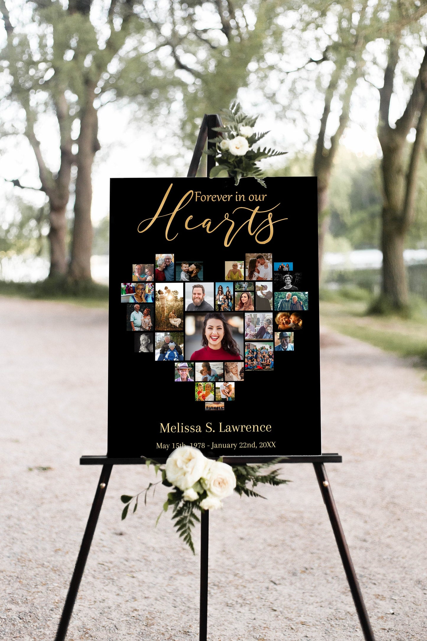 Black and gold heart collage funeral poster set