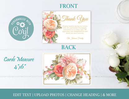 Small Boquet Of Roses Funeral Thank You Cards Template