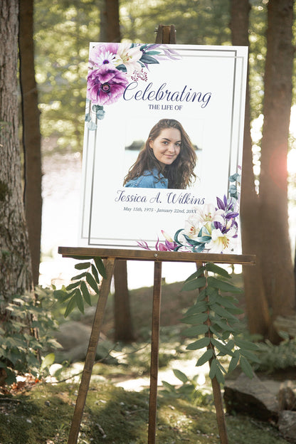 Purple & White Lily Floral Memorial Poster